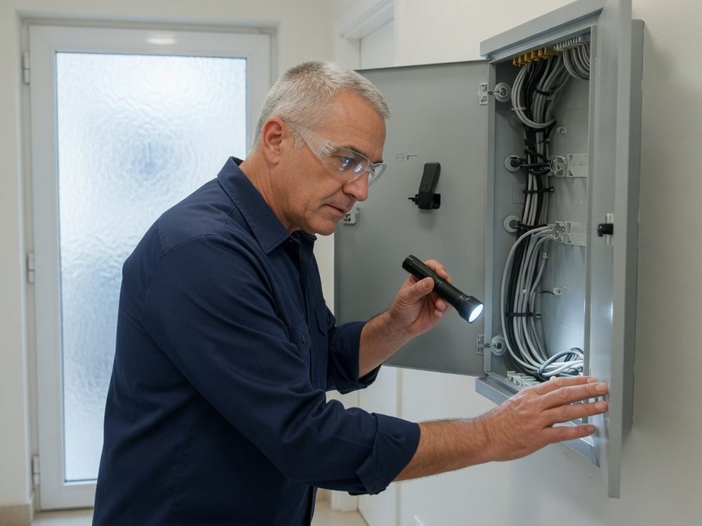 Symbolbild: Elektrofachkraft bei einer technischen Prüfung